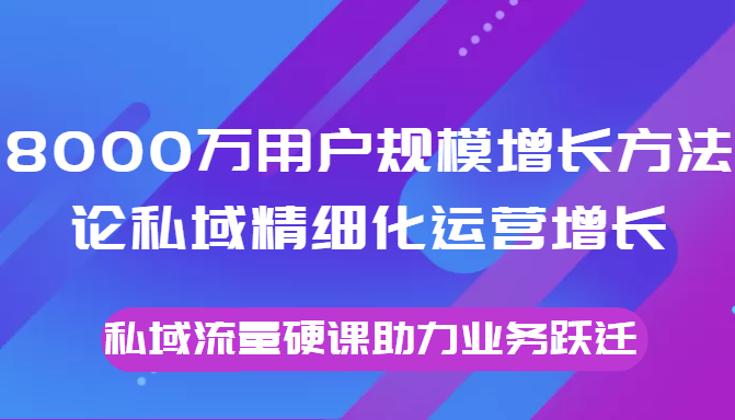 [网络营销] 8000万用户规模增长方法论私域精细化运营增长，私域流量硬课助力业务跃迁