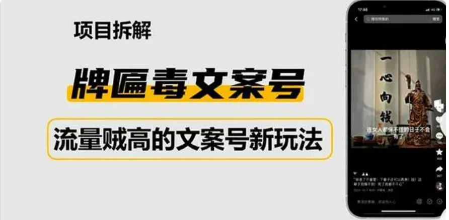 抖音快手毒文案新玩法，牌匾文案号，起号快易变现